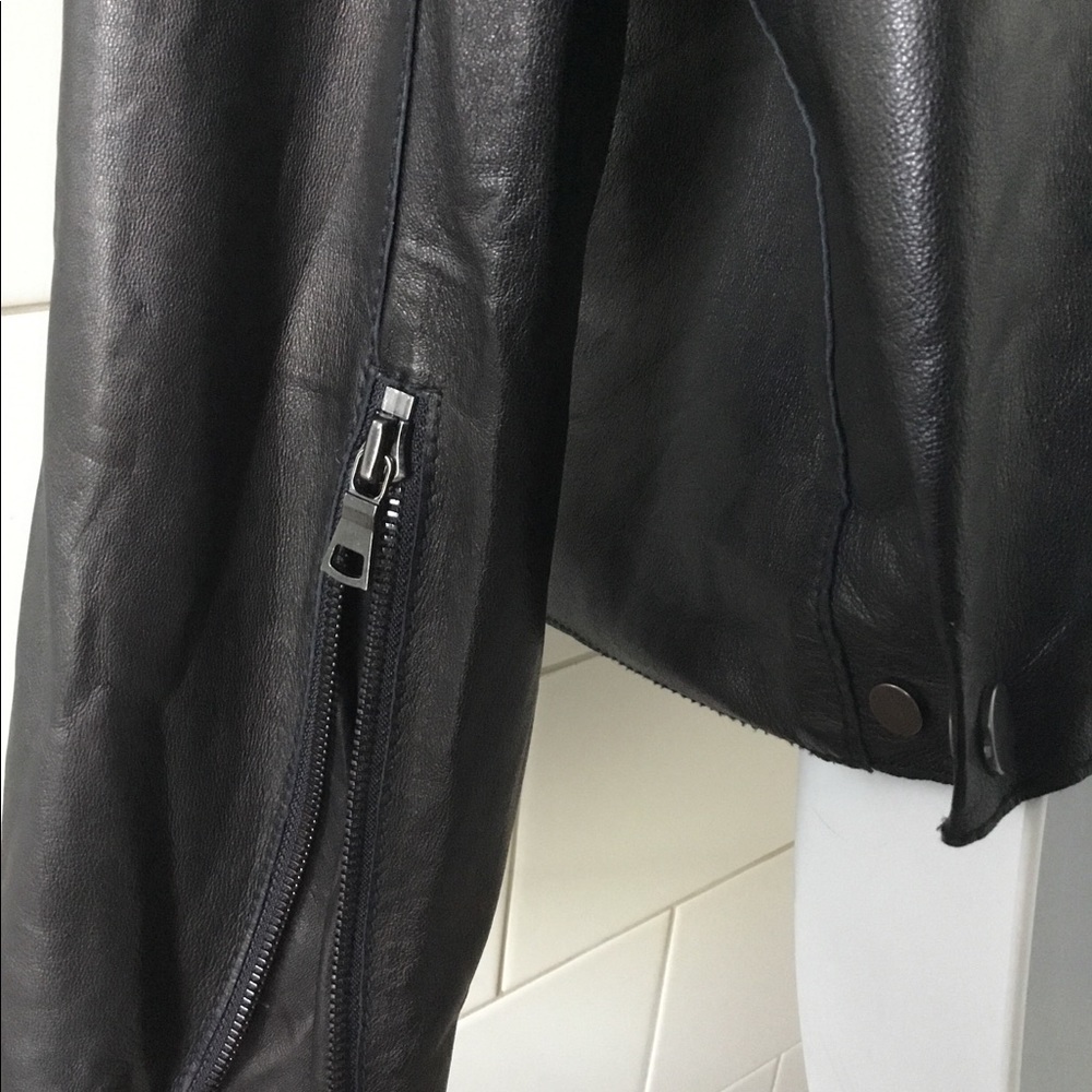 VINCE Soft Cross-Front Leather Moto Black Jacket S - Picture 7 of 12